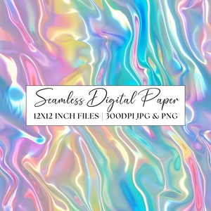 Papel digital arco iris metálico, patrón sin costuras pastel iridiscente, imágenes prediseñadas de holograma, invitación a fiesta, diario basura de álbum de recortes de fondo repetido