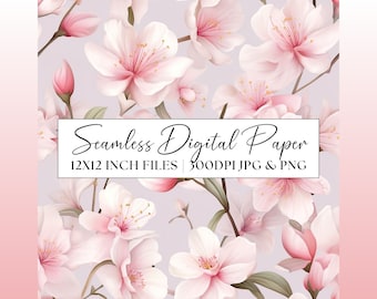 Pastel Pink Flower Seamless Pattern, Floral Digital Paper, Wedding Invites Party Stationery Repeating Background Scrapbooking Paper