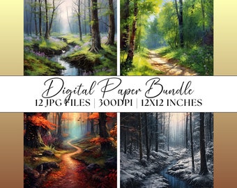 Forest Seasons Digital Paper 12x JPG Patterns Clipart Graphics Backgrounds Illustration Textures Instant Download