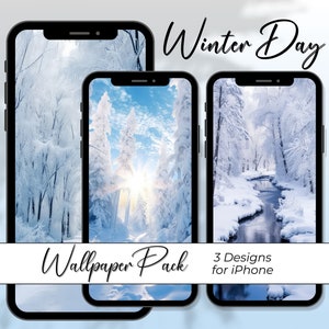 Snow Day iPhone Wallpapers, Set of 3 Winter Themed Snowy Mobile Phone Backgrounds Bright Day iOs Theme for Cell Phone Christmas Xmas