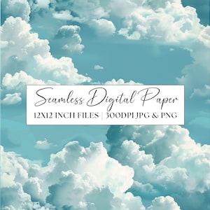 Papel digital céu nublado, céu azul padrão sem emendas, convites de casamento festa papelaria fundo repetido scrapbook papel lixo diário