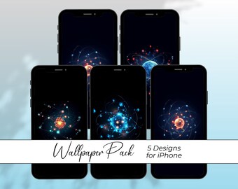 Elegant Atomic iPhone Wallpapers: Bundle of 5 Elegant Dark Blue Mobile Backgrounds for iOS Lockscreen, Cell Phone Screensaver