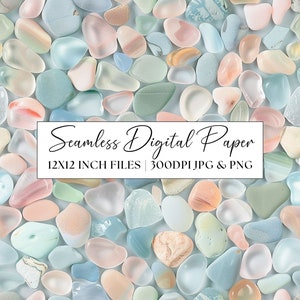 May include: Seamless digital paper featuring a repeating pattern of pastel-colored, smooth, and textured stones. The paper is 12x12 inches and 300 DPI, available in JPG and PNG formats.