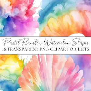 パステル レインボー 水彩ウォッシュ、PNG クリップアート 飛沫 形状 オブジェクト 16 LGBT LGB プライド テクスチャ 即時ダウンロード 透明な背景