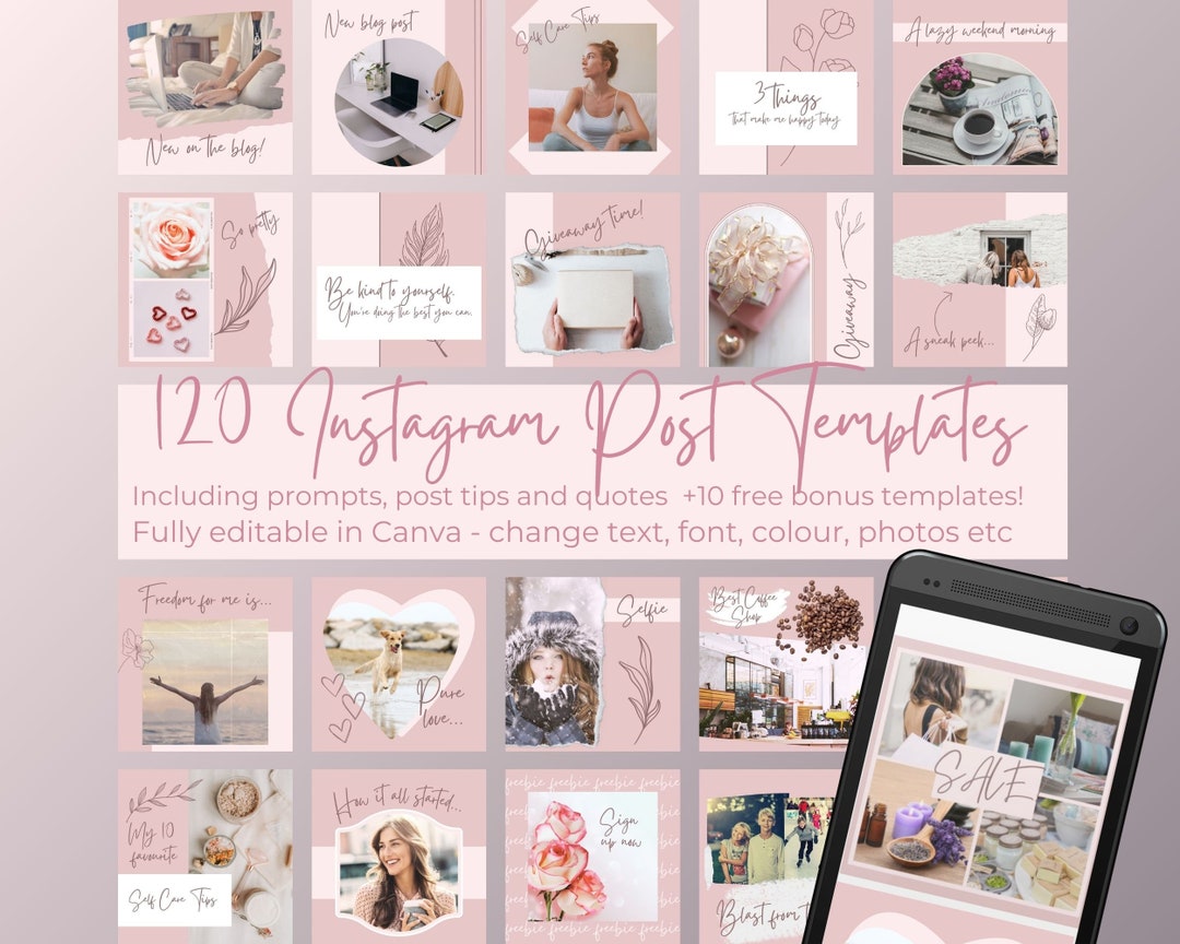 120 Blush Instagram Post Templates | Blush Pink Insta Posts | Editable ...