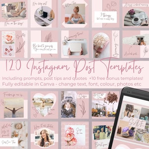 120 Blush Instagram Post Templates | Blush Pink Insta Posts | Editable in Canva | Modern Theme for Women | Social Media Branding Kit | SV01