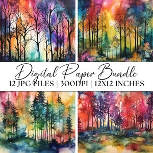 Bos thema digitaal papier 12x JPG patronen clipart grafische achtergronden bloemen abstracte alcohol inkt illustraties textuur direct downloaden