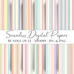 Motifs sans couture à rayures pastel, lot de 12 graphiques clipart rétro en papier, arrière-plan pastel extensible, journal de scrapbooking indésirable