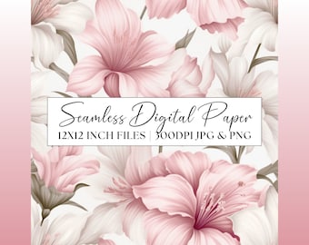 Pastel Pink Floral Digital Paper, Flower Seamless Pattern, Wedding Invites Stationery Party Repeating Background Scrapbooking Paper