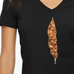 BAKED BEANS open zipper print Unisex V-Neck Short Sleeve T-Shirt, Baked beans over gift, Cannellini beans shirt, Funny cool beans Tee Shirt