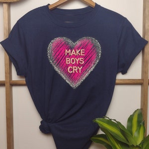 Make Boys Cry, Love heart feminism Printed T-shirt, Girl Power, Dominatrix, I love submissive men Domme T shirt great gimp gift for mistress