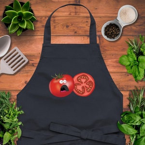 Funny Tomatoes Organic Cotton Apron - Chefs apron with tomatoes - Great gift for Mom - Funny BBQ Apron for Dad - Unusual gift for vegan