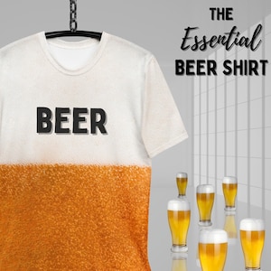 The BEER LOVER SHIRT | Men&#39;s Drinking T Shirt | All Over Printed Beer Bubbles T-shirt | Bachelor Stag Party Ibiza Club Vacation Lager Tee