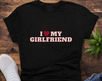 Valentines Day I Love My Girlfriend Loveheart T-shirt, Engagement tshirt, Gift for Boyfriend tee shirt