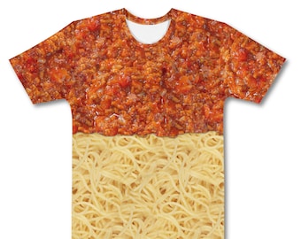 Men's SPAGHETTI BOLOGNESE All Over Printed T-shirt | Spaghetti Lover Novelty T shirt | Pasta Lover Gift | Spaghetti and Sauce Tee Shirt