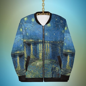 Vincent Van Gogh Lightweight Unisex Bomber Style Jacket featuring Starry Night Over The Rhone, Van Gogh Painting Printed Gift idea art lover