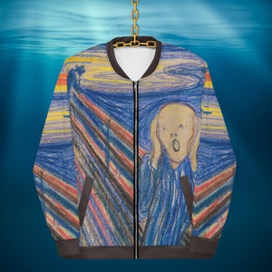 The Scream Unisex Bomber Style Lightweight Jacket | Featuring the 1895 Pastel Scream Version by Edvard Munch | Great Gift For Art Lover