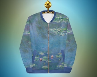 Claude Monets Nenúfares Chaqueta estilo bombardero ligera unisex - Chaqueta estampada con pintura de Monet colorida Ropa con estampado de nenúfares de Monet