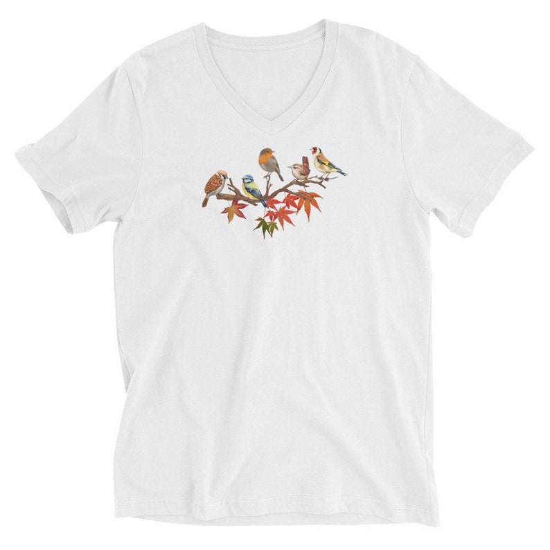 BIRDS print Short Sleeve V-NECK T-Shirt