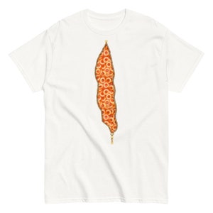 Camiseta unissex com AROS DE ESPAGUETE | Ilusão de ótica Anéis de espaguete dentro de uma camiseta estampada com zíper aberto | Presente para amante de espaguete
