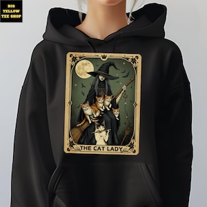 Sudadera con capucha con la carta del tarot de fantasía CAT LADY, sudadera con capucha de Halloween con vibraciones de brujas de Crazy Cat Lady para mamá o un regalo del Día de la Madre para los amantes de los gatos