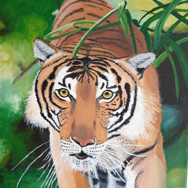 Peinture à l'huile sur toile de tigre de Sibérie majestueuse, 40x80cm, décoration murale artistique, peinture animale