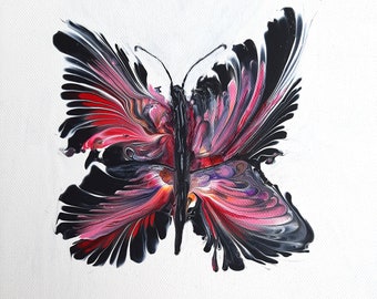 Butterfly acrylic painting on canvas 20 x 20 cm acrylic pouring artistic wall decoration animal painting