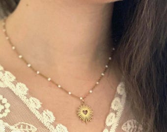 黄金の聖なるハートのネックレス、奉納品のネックレス、聖なるハートのジュエリー、アストラルハート、聖母マリアのネックレス、奉納品のペンダント、母の日ギフト