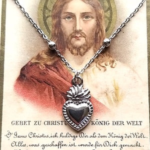 silver sacred heart necklace, ex voto necklace, sacred heart jewelry, astral heart, Virgin Mary necklace, ex voto pendant, Mother&#39;s Day gift