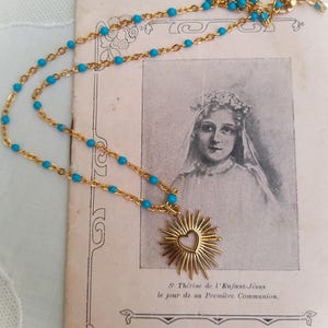 golden sacred heart necklace, ex voto necklace, sacred heart jewelry, astral heart, Virgin Mary necklace, ex voto pendant, Mother&#39;s Day gift