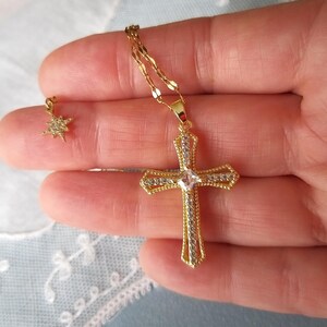 rhinestone cross pendant, rhinestone cross necklace, zirconium cross jewelry, lucky charm jewelry, women&#39;s Catholic necklace, Mother&#39;s Day
