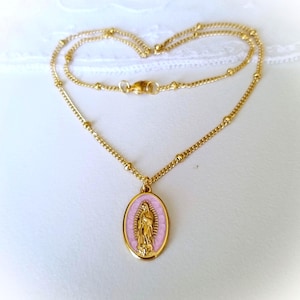 Virgin of Guadalupe pendant, Our Lady of Guadalupe necklace, miraculous medal of the virgin, protective jewelry, baby shower gift