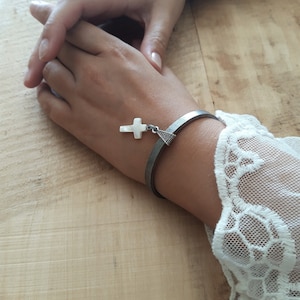 White cross women&#39;s bracelet, turquoise cross women&#39;s bracelet, Catholic bracelet, Christian jewelry