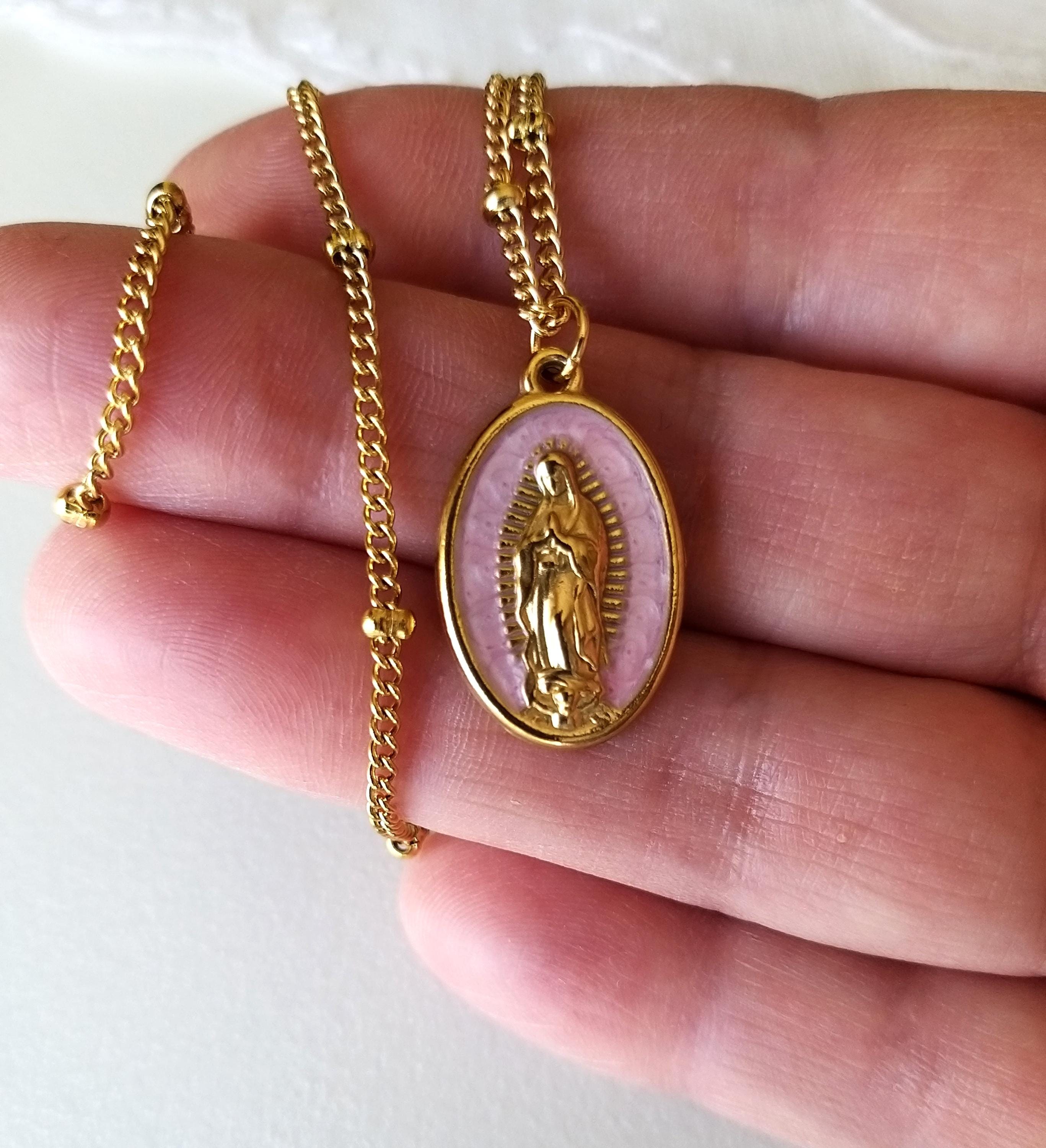 Collana Vergine Maria Medaglia Miracolosa - Ciondolo Madonna Di Guadalupe In Acciaio Inox - Gioiello Religioso Uomo E Donna