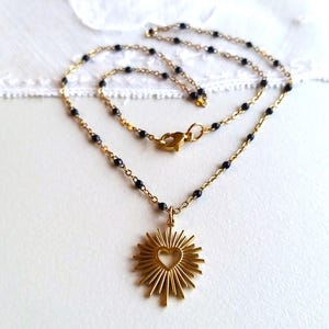 gold and black sacred heart necklace, ex voto necklace, sacred heart jewelry, astral heart, Virgin Mary necklace, ex voto pendant, Christmas gift