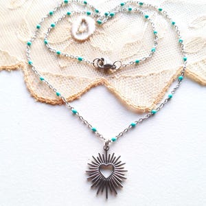 silver sacred heart necklace, ex voto necklace, sacred heart jewelry, astral heart, Virgin Mary necklace, ex voto pendant, Mother&#39;s Day gift