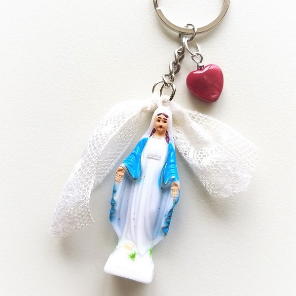 porte-clés sainte vierge en plastique, porte-lé vierge Marie, porte-clé religieux, cadeau protection