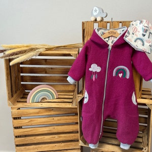 Fulled suit Walksuit embroidered overall, fully lined in raspberry