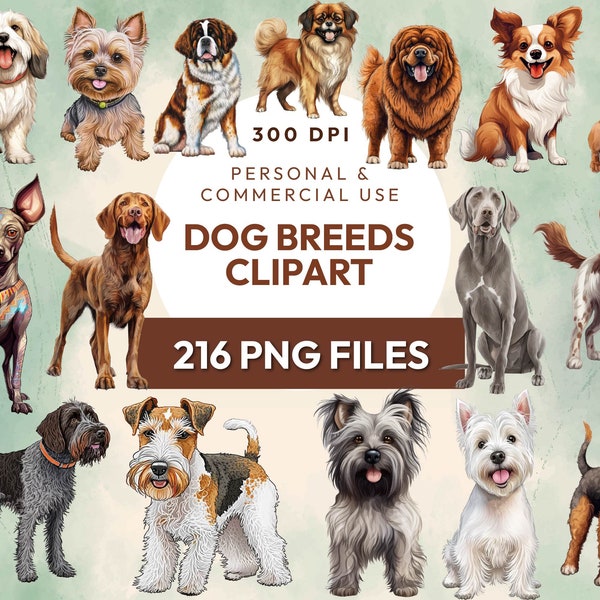 216 Watercolor Dog Clipart Bundle, Dogs PNG, Dog Breeds PNG, Sublimation Designs, Cute Puppy Clipart, Digital Download, Commercial Use