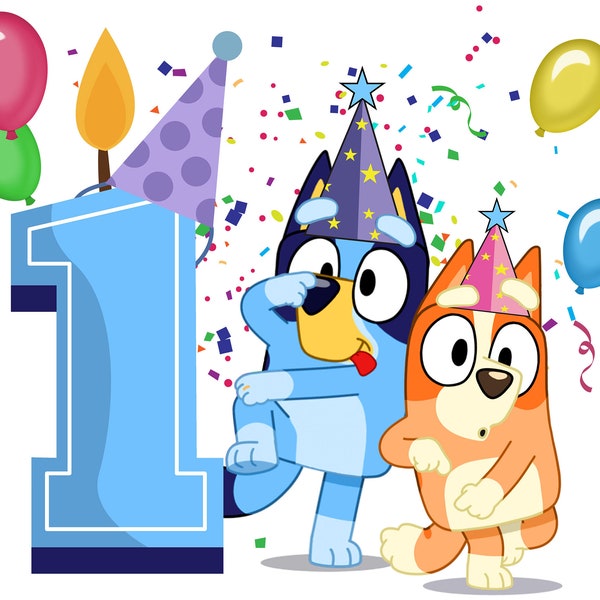 Blue Dog Birthday PNG Digital Download File Boy Age 1 Sublimation Party Celebration Re-Size 300dpi Quality