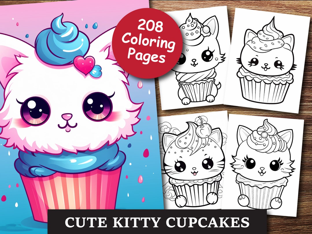 208 Cute Kitty Cupcakes Coloring Pages, Kids & Adult Coloring Book ...