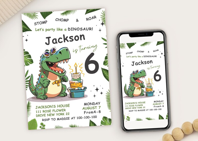 Editable Dinosaur Birthday Invitation Template, Boys Birthday Invite ...