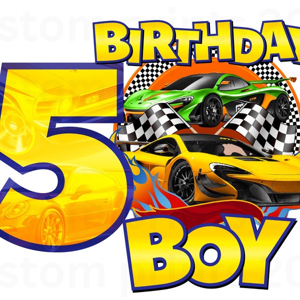 Cars Racing Birthday PNG Digital Download File Boy Age 5 Sublimation Party Celebration Re-Size 300dpi Quality