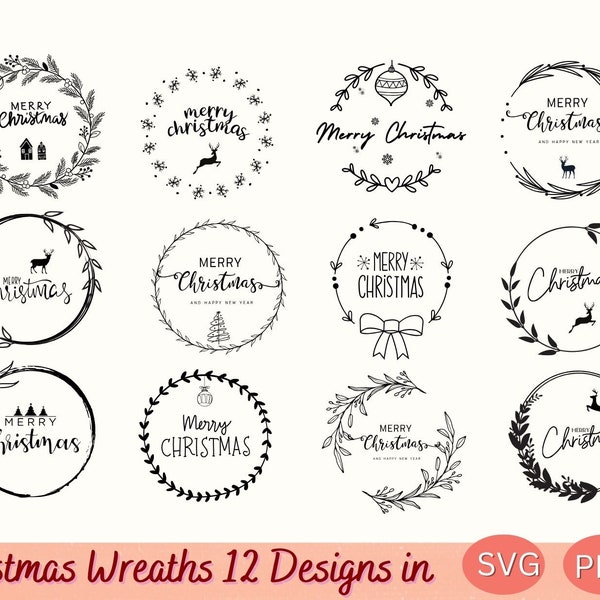 Christmas wreath Bundle svg, Christmas circle wreath , Silouette, circle svg, floral wreath svg, merry christmas, digital cut files Cricut