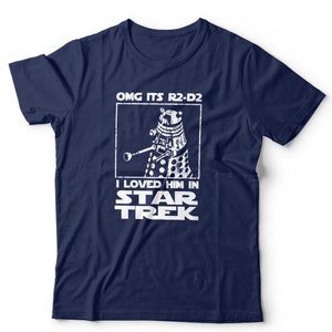 OMG It's R2D2 Tshirt Unisex & Kids Funny Parody Geek Nerd Dalek Sci Fi Short Sleeve Crew Neck Classic Fit 100% Cotton Navy