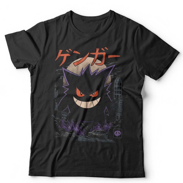 Dark Ghost Kaiju Gengar Tshirt Unisex & Kids Funny Short Sleeve Crew Neck Classic Fit 100% Cotton Poke Cartoon Parody Funny Japanese Kaiju