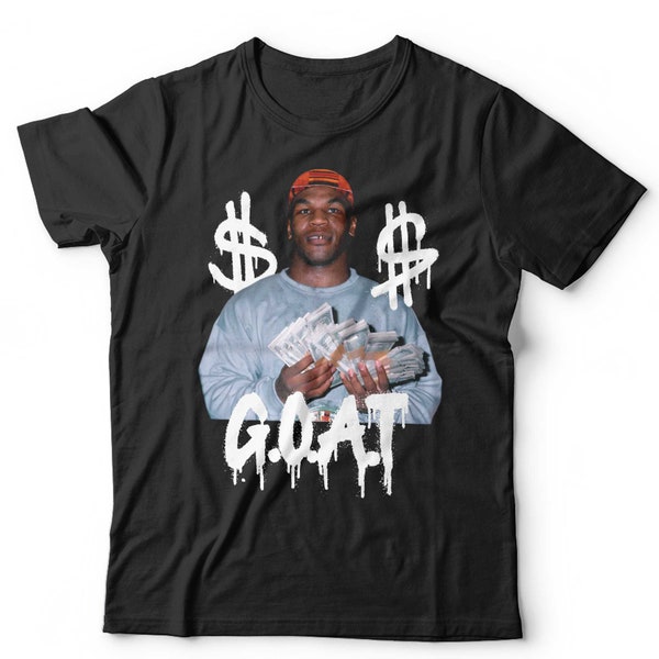 Mike Tyson Cash Money GOAT Tshirt Unisex & Kids Short Sleeve Crew Neck Classic Fit 100% Cotton Boxing Gangster Rap Hip Hop