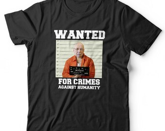 T-shirt Klaus Schwab Recherché pour crimes contre l'humanité Conspiracy unisexe à manches courtes et col rond, coupe classique 100 %