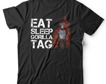 Eat Sleep Gorilla Tag Tshirt unisexe et jeu vidéo pour enfants Amusant à manches courtes et col rond, coupe classique, 100 % coton