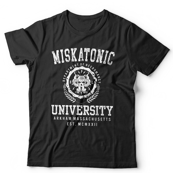 Camiseta de la Universidad Miskatonic Unisex Arkham H.P. Lovecraft Cthulu Manga Corta Cuello Redondo Ajuste Clásico 100% Algodón